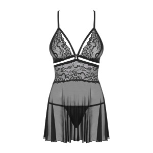 OB 838-BAB-1 babydoll & thong black Size Plus