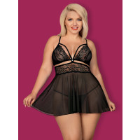 OB 838-BAB-1 babydoll & thong black Size Plus